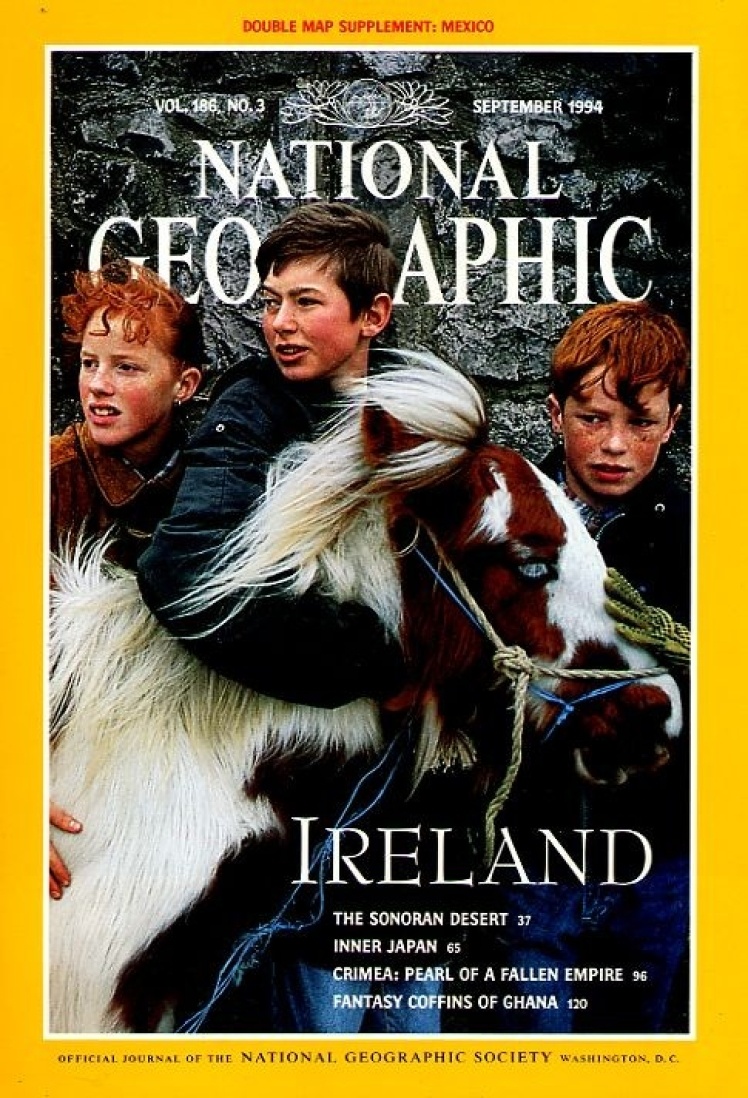 Вересень 1994 року. На фото троє ірландських підлітків з поні. Тоді в центрі Дубліну ще можна було зустріти вози, запряжені кіньми.