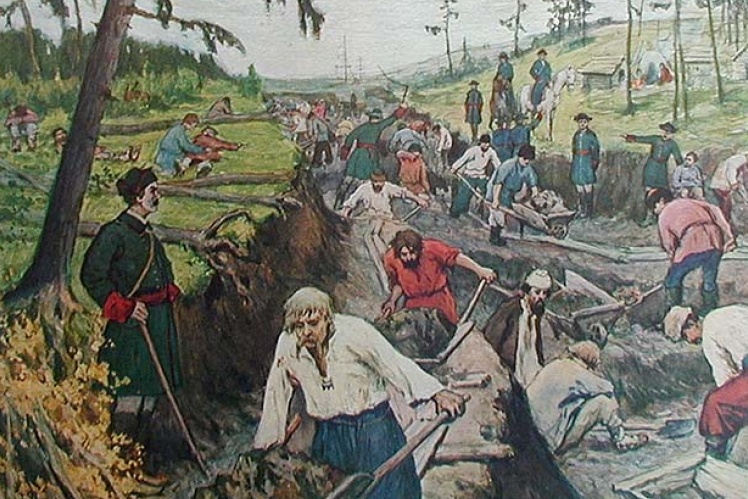 Картина Олександра Моравова «Будівництво Ладозького каналу», 1910 рік.