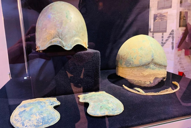 Helmets of the Hellenistic era. One of them has patches.